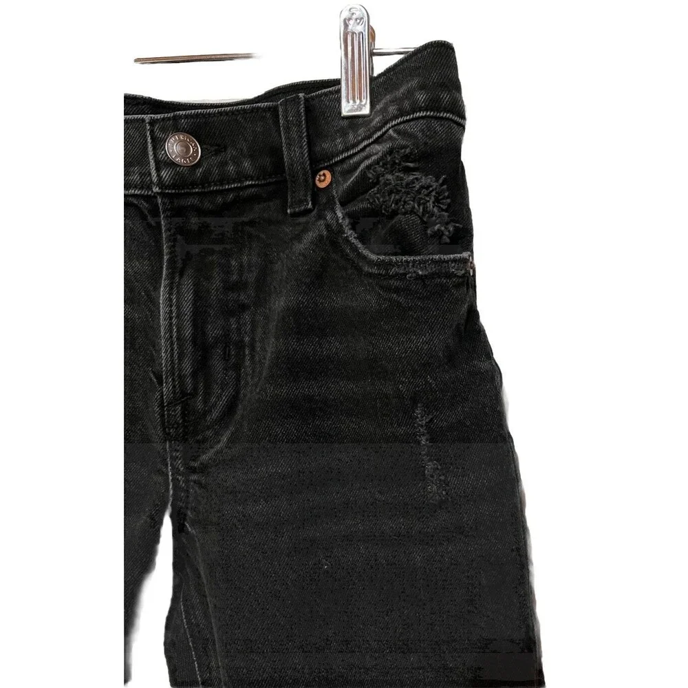 American Eagle Women's Mom Jeans Size 2 Long 90’s Skinny Light Distressing Black